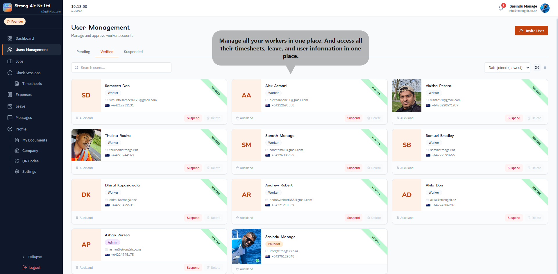 Users page showing invite buttons