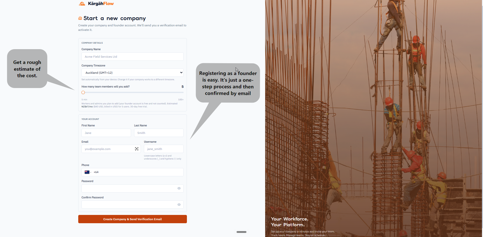 Founder registration form